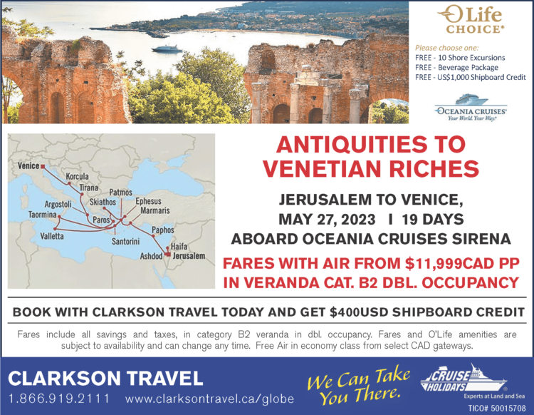 Globe and Mail ad Oct 16 Oceania Cruises