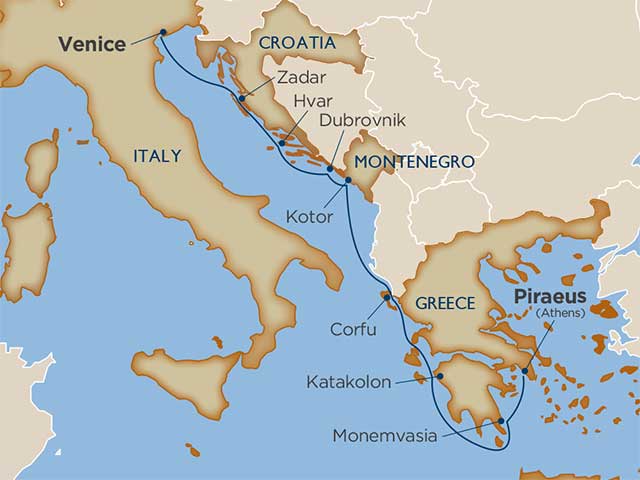 MAP WINDSTAR ATHENS TO VENICE