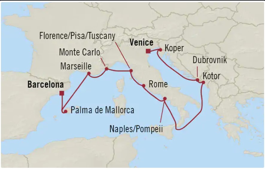 Map - Oceania Barcelona to Venice