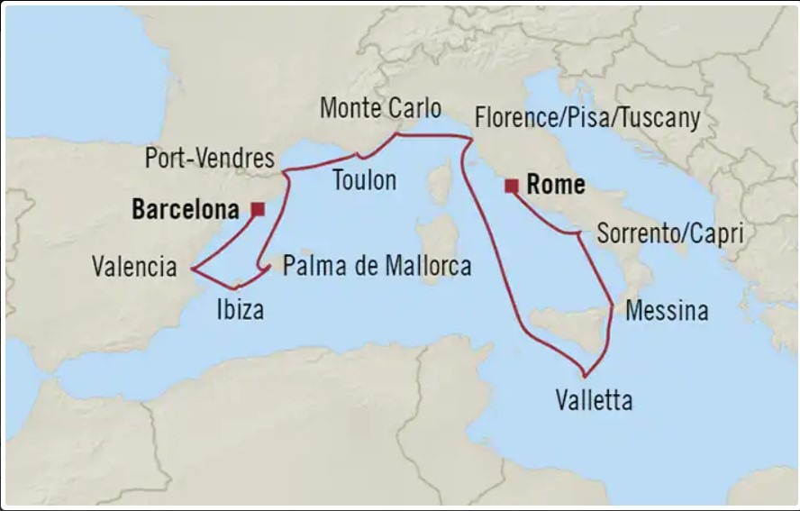 Map - Oceania Rome to barcelona Apr 14 2023